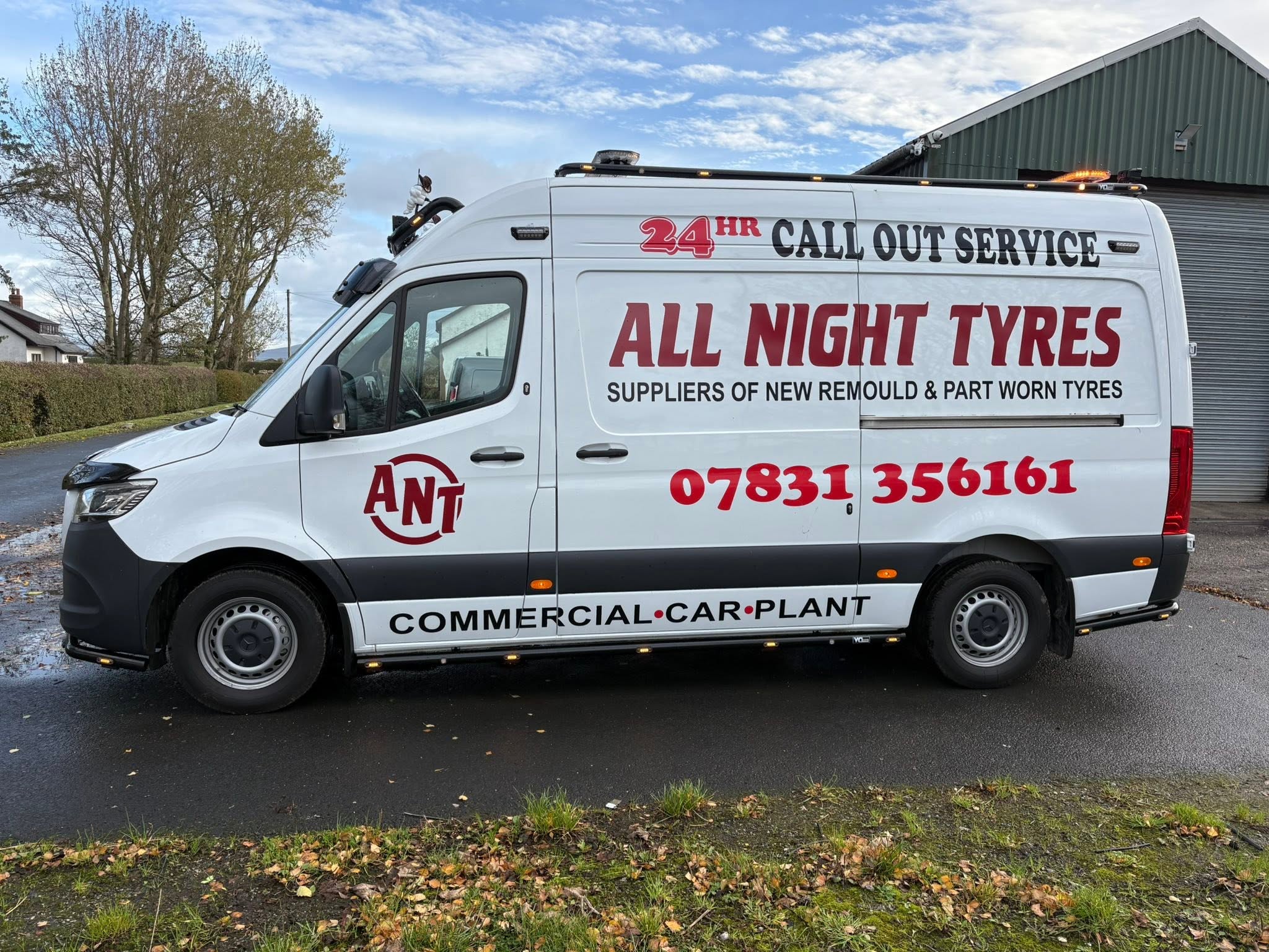 Side view of the All Night Tyres commercial tyre service van
